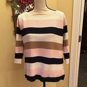 Talbots Multicolor Striped Sweater - Pink, White, Tan, Black